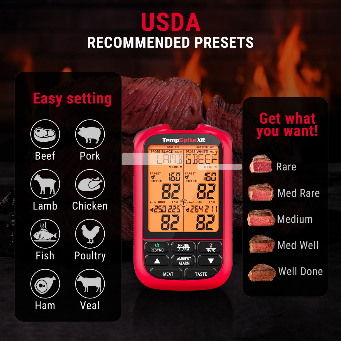 Thermomètre à viande sans fil rouge TempSpikeXR TP863B 2000 pieds