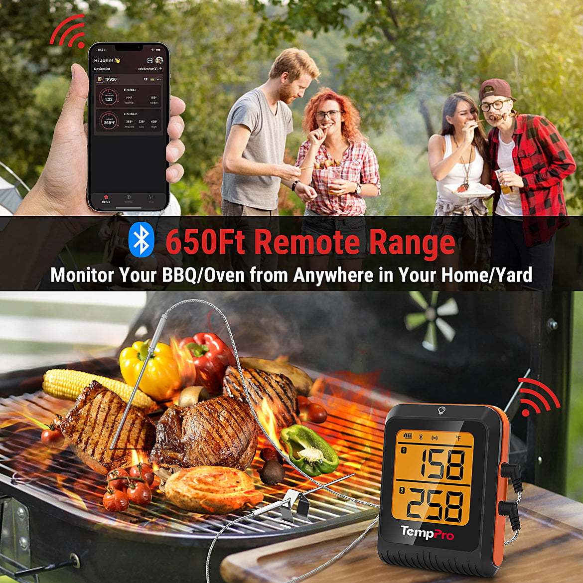 Termómetro inalámbrico para carne con Bluetooth TP920