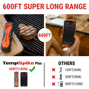 Termómetro de Carne Inteligente Inalámbrico TempPro TempSpike Plus TP970 — Totalmente Inalámbrico, Bluetooth de 180 m