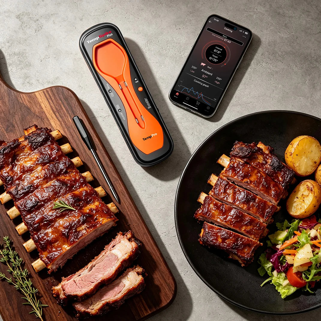 Termómetro de Carne Inteligente Inalámbrico TempPro TempSpike Plus TP970 — Totalmente Inalámbrico, Bluetooth de 180 m