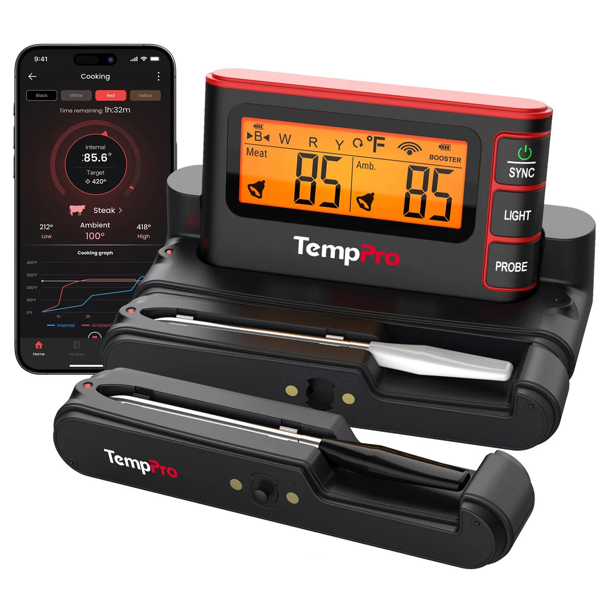 TempPro TempSpike Pro TP980 Smart Wireless Meat Thermometer — Up to 4 Probes, Wi-Fi, 1,060-ft Bluetooth