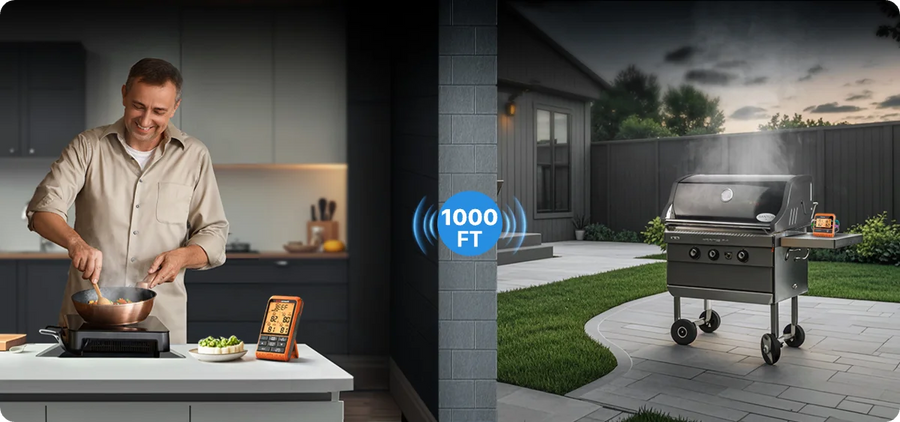 TempPro TempSync PLUS TP829B Wireless Meat Thermometer — 1000FT RF Range, 4 Probes & Dual Timers