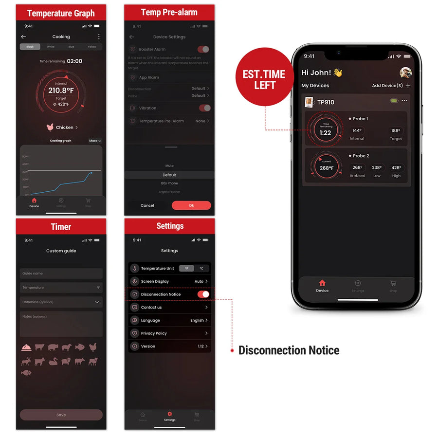 Thermomètre à viande sans fil TempPro TempSync ELITE TP910 — Bluetooth intelligent, alertes d'application