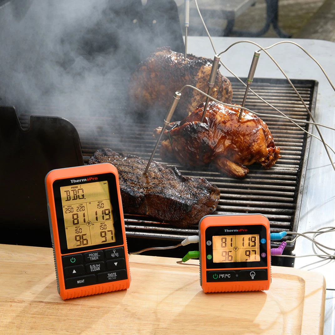 TempPro TempSync PLUS TP829B Wireless Meat Thermometer — 1000FT RF Range, 4 Probes & Dual Timers