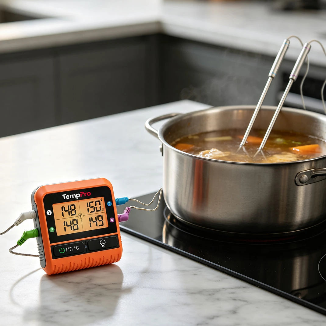 TempPro TempSync PLUS TP829B Wireless Meat Thermometer — 1000FT RF Range, 4 Probes & Dual Timers