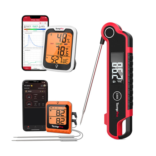 TempPro TP920 Bluetooth Meat Thermometer + TP620 Instant-Read Thermometer + TP358 Hygrometer — Bundle