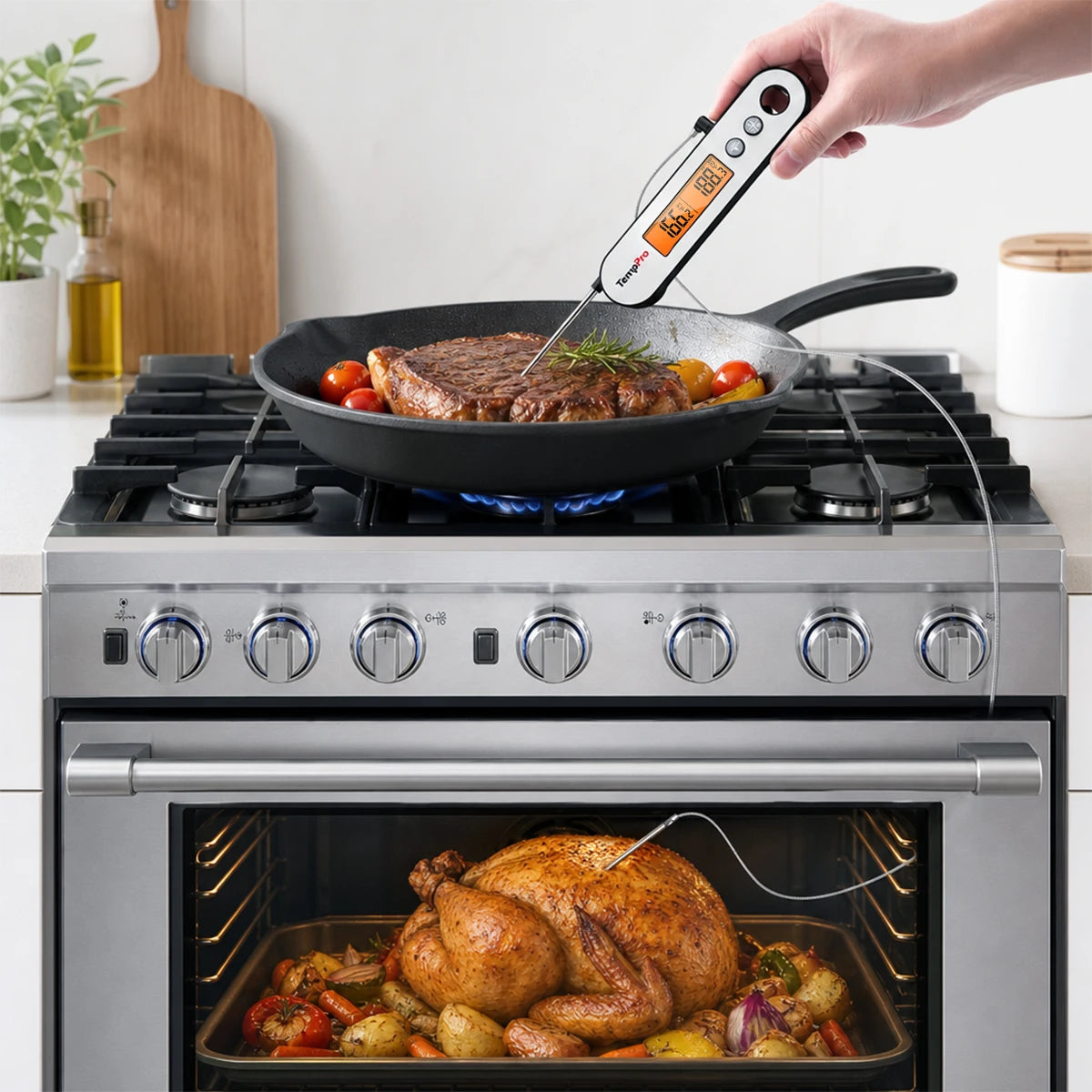 TempPro TP610 Leave-In Meat Thermometer — Oven-Safe Probe, Instant Alarm