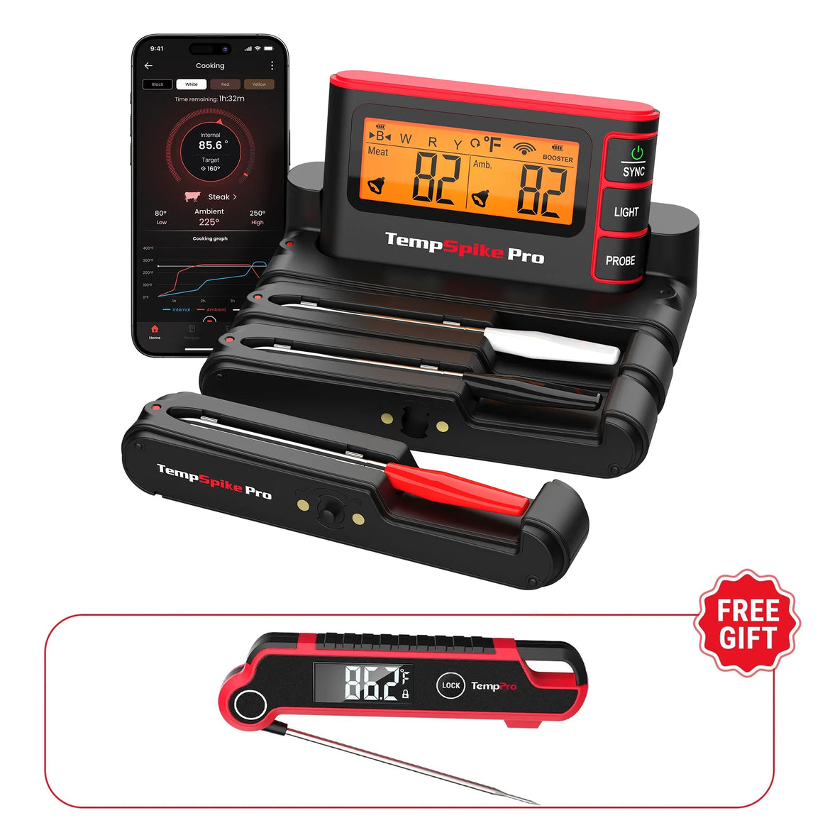 TempPro TempSpike Pro TP980 Smart Wireless Meat Thermometer — Up to 4 Probes, Wi-Fi, 1,060-ft Bluetooth