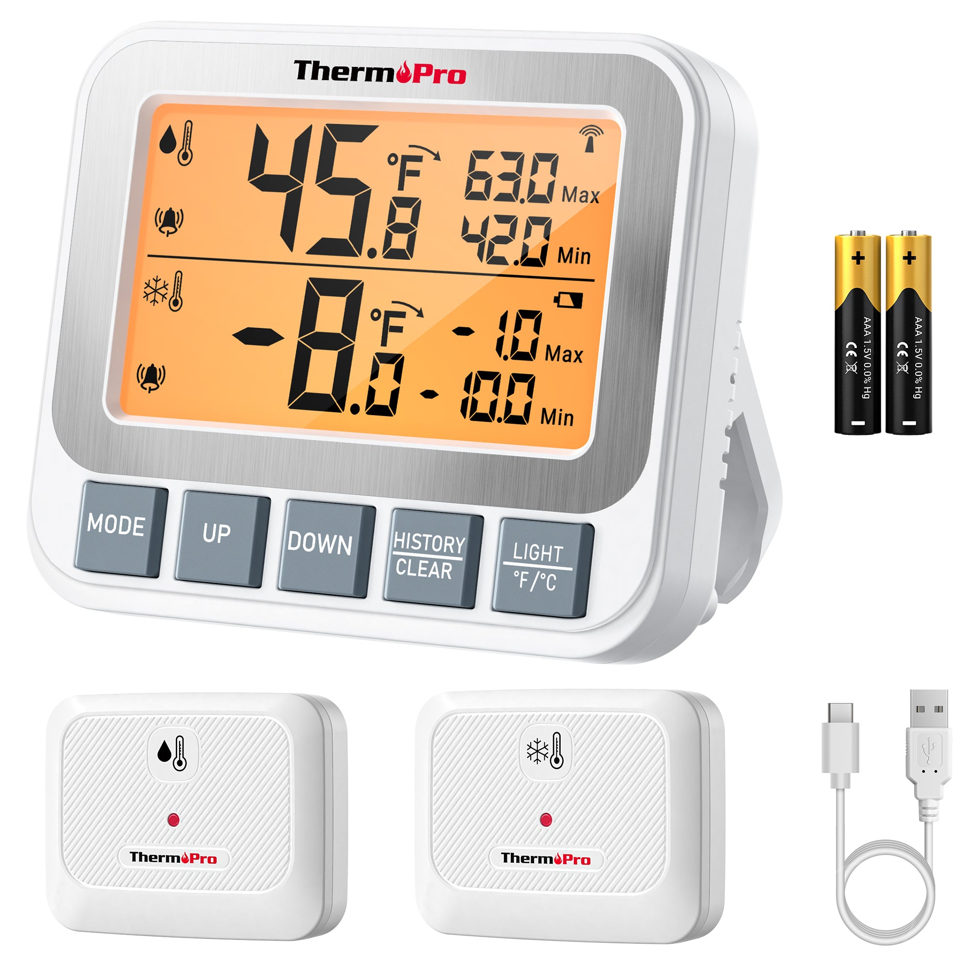 TempPro TP210B 500 ft Wireless Freezer Refrigerator Thermometer with Dual Sensors