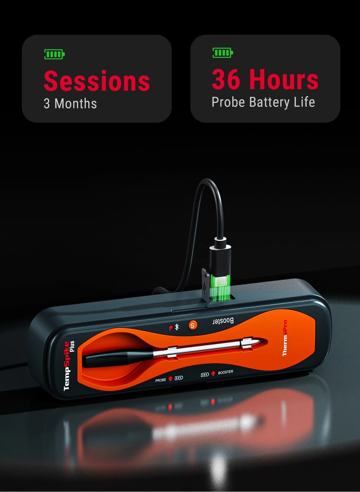 Termómetro inalámbrico para carne TP970 TempSpike Plus con Bluetooth (alcance de 182 m)