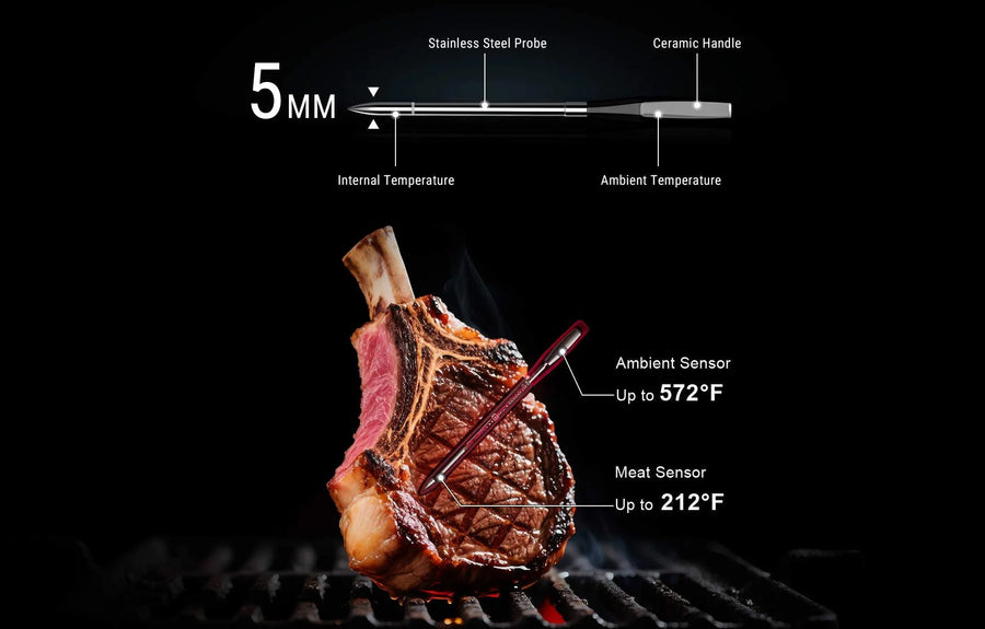 Termómetro de Carne Inteligente Inalámbrico TempPro TempSpike Plus TP970 — Totalmente Inalámbrico, Bluetooth de 180 m