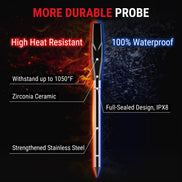 Termómetro de carne inalámbrico TempPro TempSpike XR TP862B — Alcance RF de 1000 pies, 2 sondas sin cables