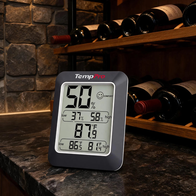 TempPro TP50W Digital Indoor Thermometer & Hygrometer — Calibratable, Large Backlit