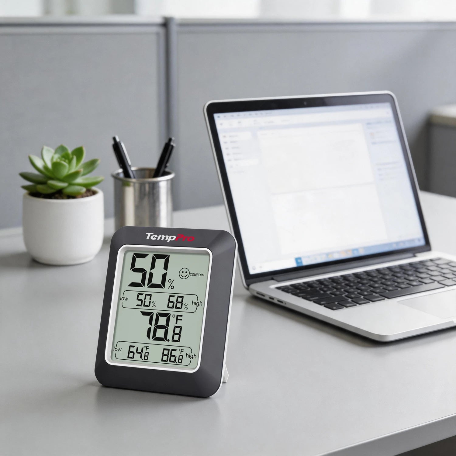 TempPro TP50W Digital Indoor Thermometer & Hygrometer — Comfort Indicator, Black · Store Edition