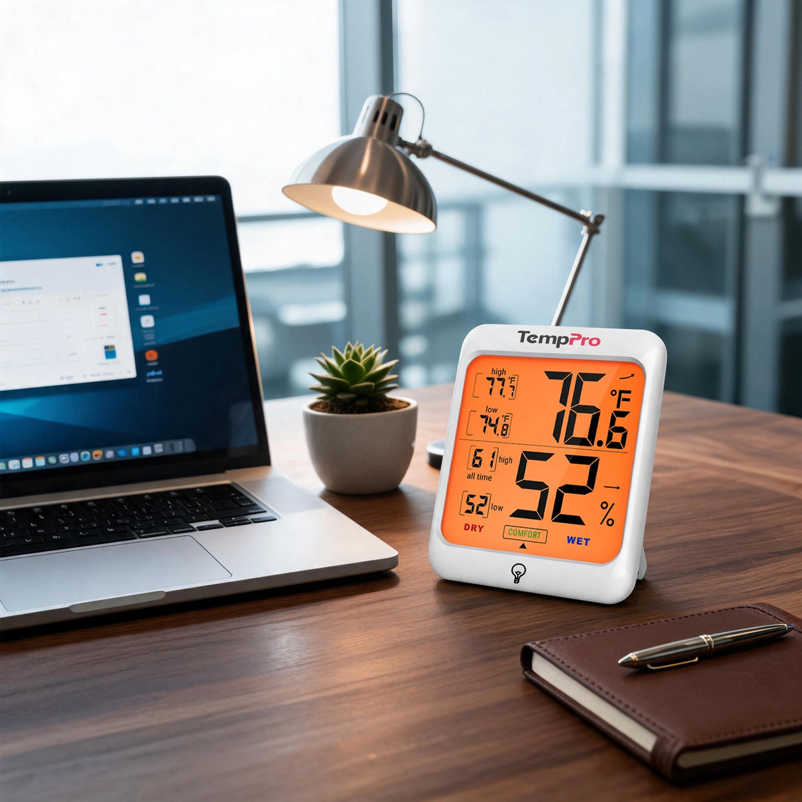 Termómetro e higrómetro para interiores TempPro TempAir CORE TP53 — ±0.6 °C/±2 % HR, indicador de confort