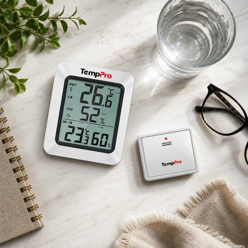 TempPro TP60B Wireless Indoor Outdoor Thermometer & Hygrometer — 500ft Range, High/Low