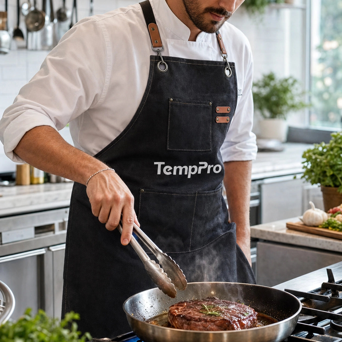 TempPro BBQ & Kitchen Apron — Detachable Straps, 100% Canvas