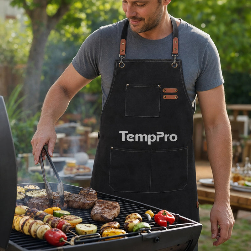 TempPro BBQ & Kitchen Apron — Detachable Straps, 100% Canvas