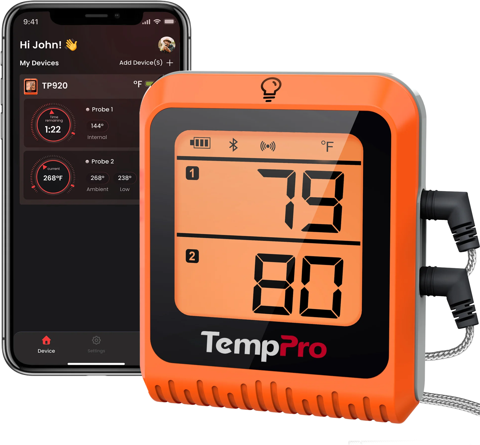 TempPro TempSync ELITE TP920 Wireless Meat Thermometer — Smart Bluetooth, App Alerts