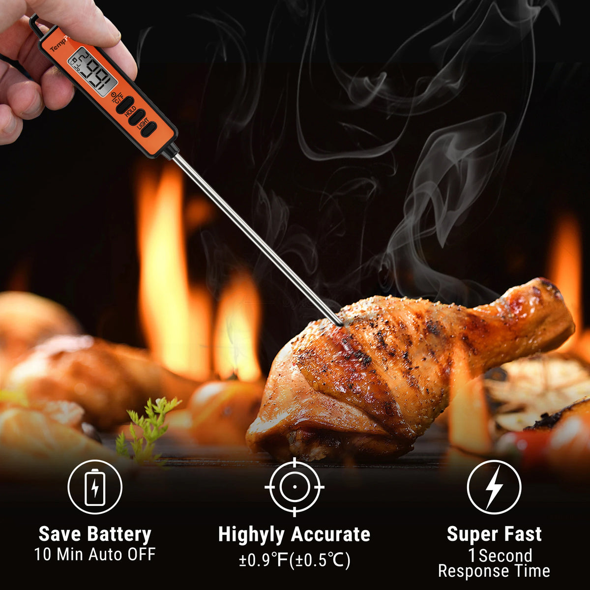 TempPro TempSwift CORE TP01A Instant-Read Meat Thermometer — 1-Second Read, 5.3" Long Probe