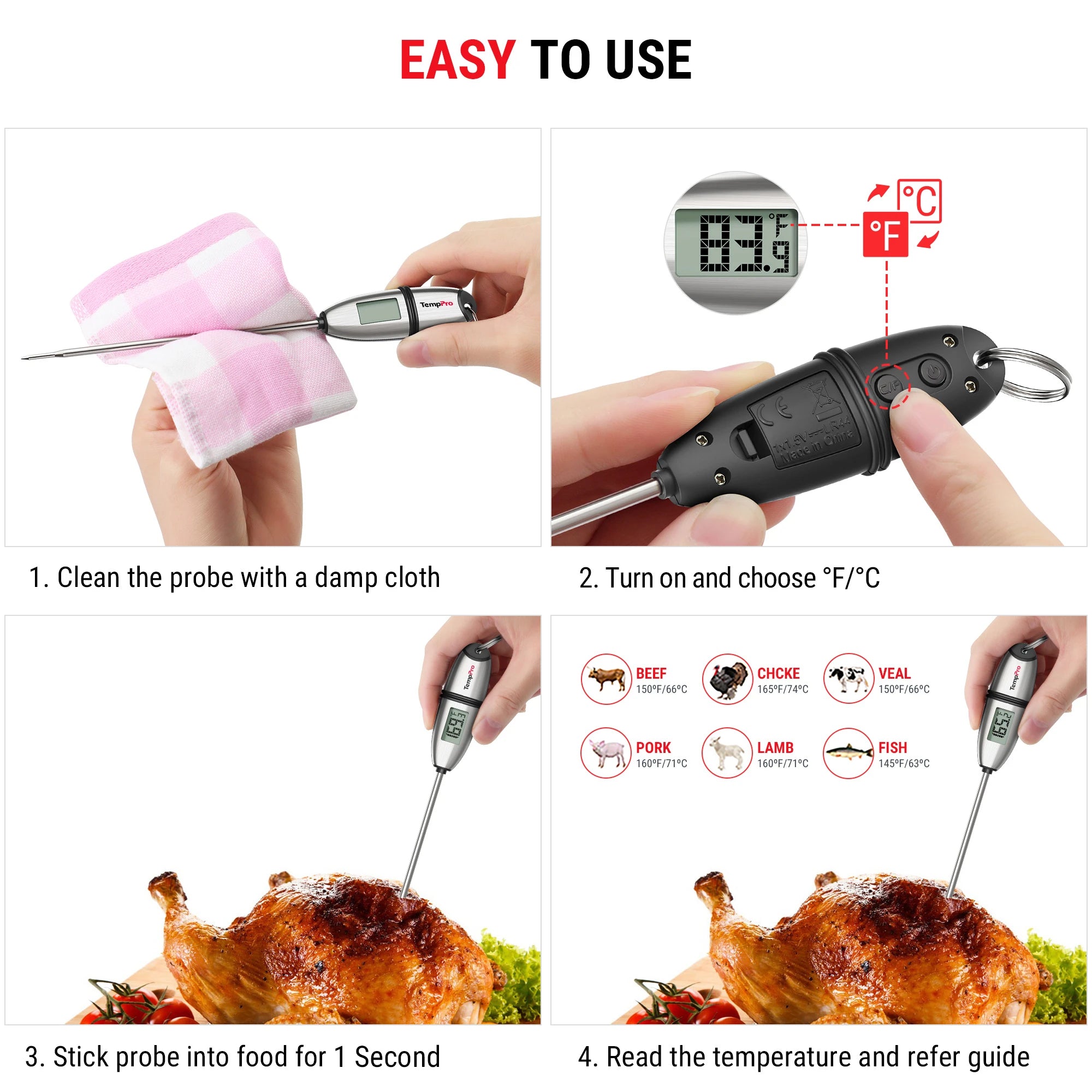 TempPro TP02S Instant-Read Meat Thermometer — 1-Second Read, 5.3
