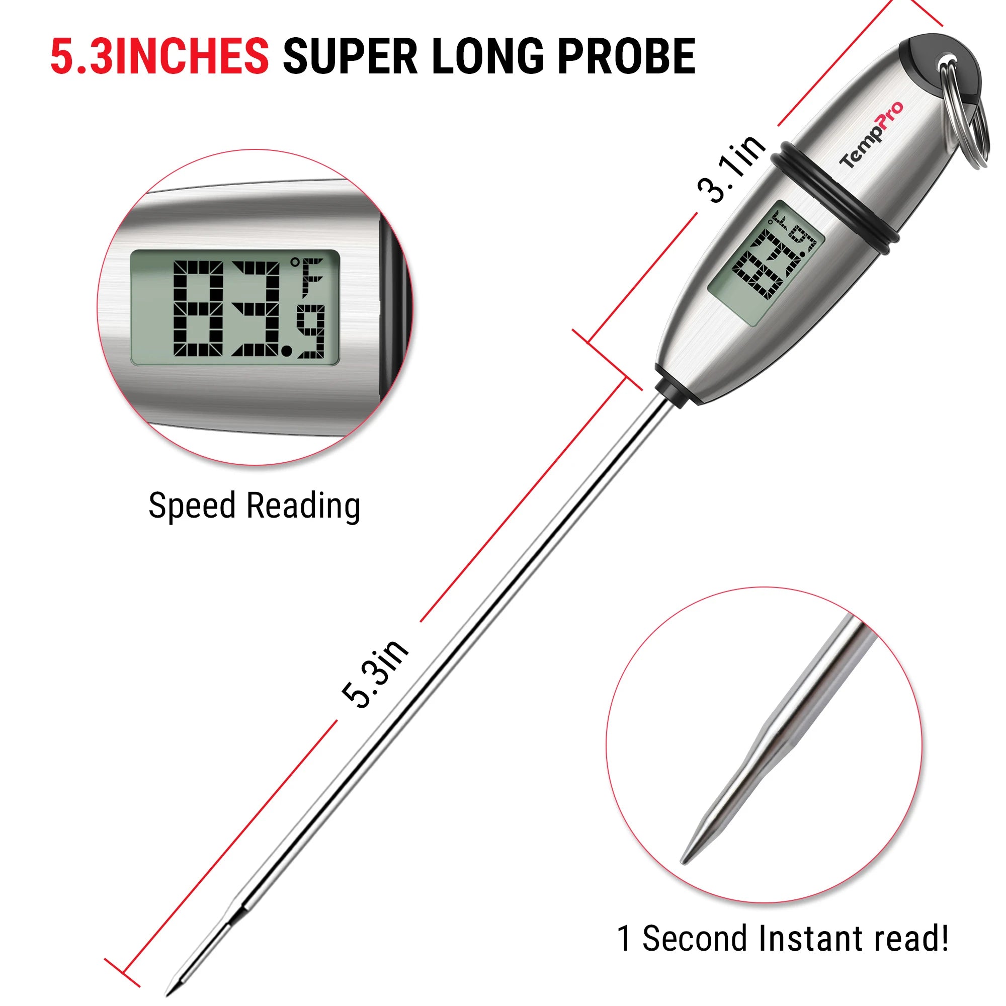 TempPro TP02S Instant-Read Meat Thermometer — 1-Second Read, 5.3