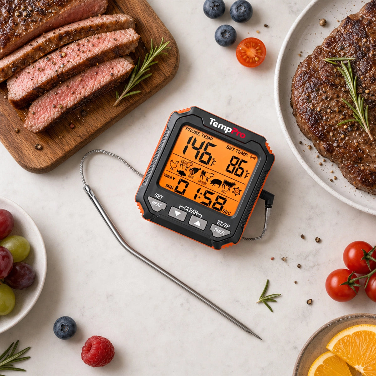 TempPro TP716 Leave-In Meat Thermometer — Oven-Safe Probe, Large Display
