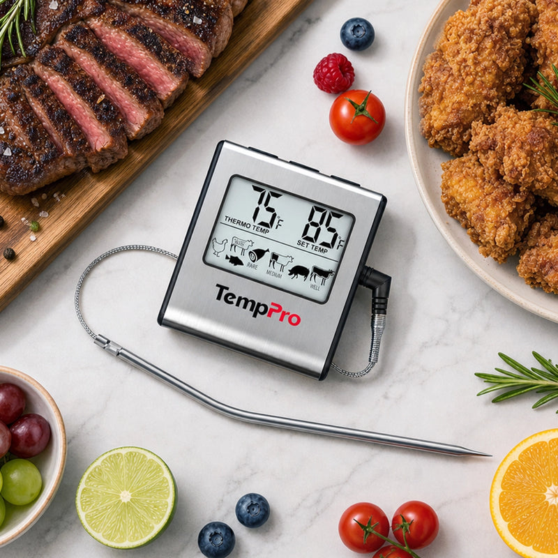TempPro TP16 Leave-In Meat Thermometer — Oven & Grill Safe, Programmable Alarm