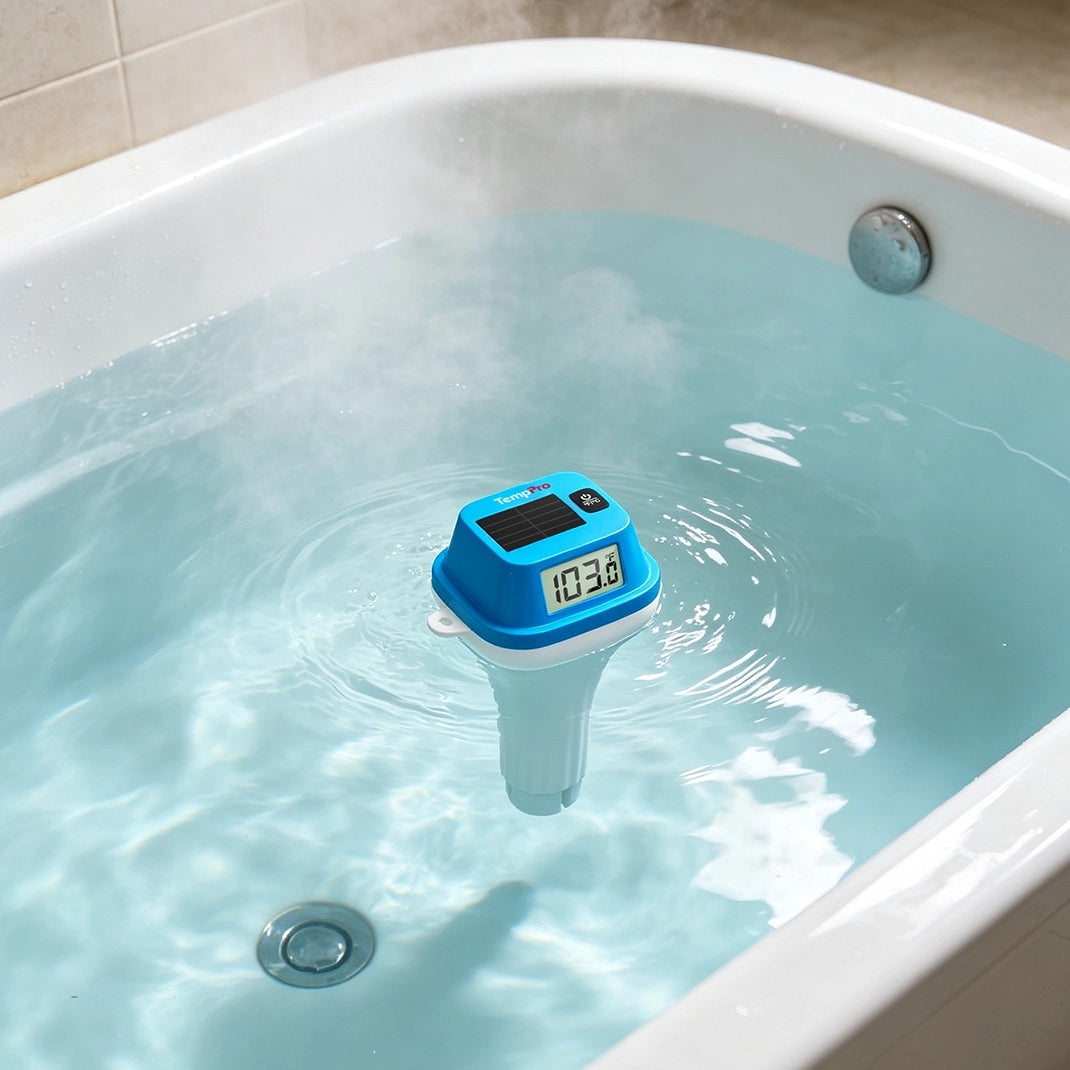 TempPro TP111 Solar Floating Pool Thermometer — IPX8 Waterproof, Dual LCD