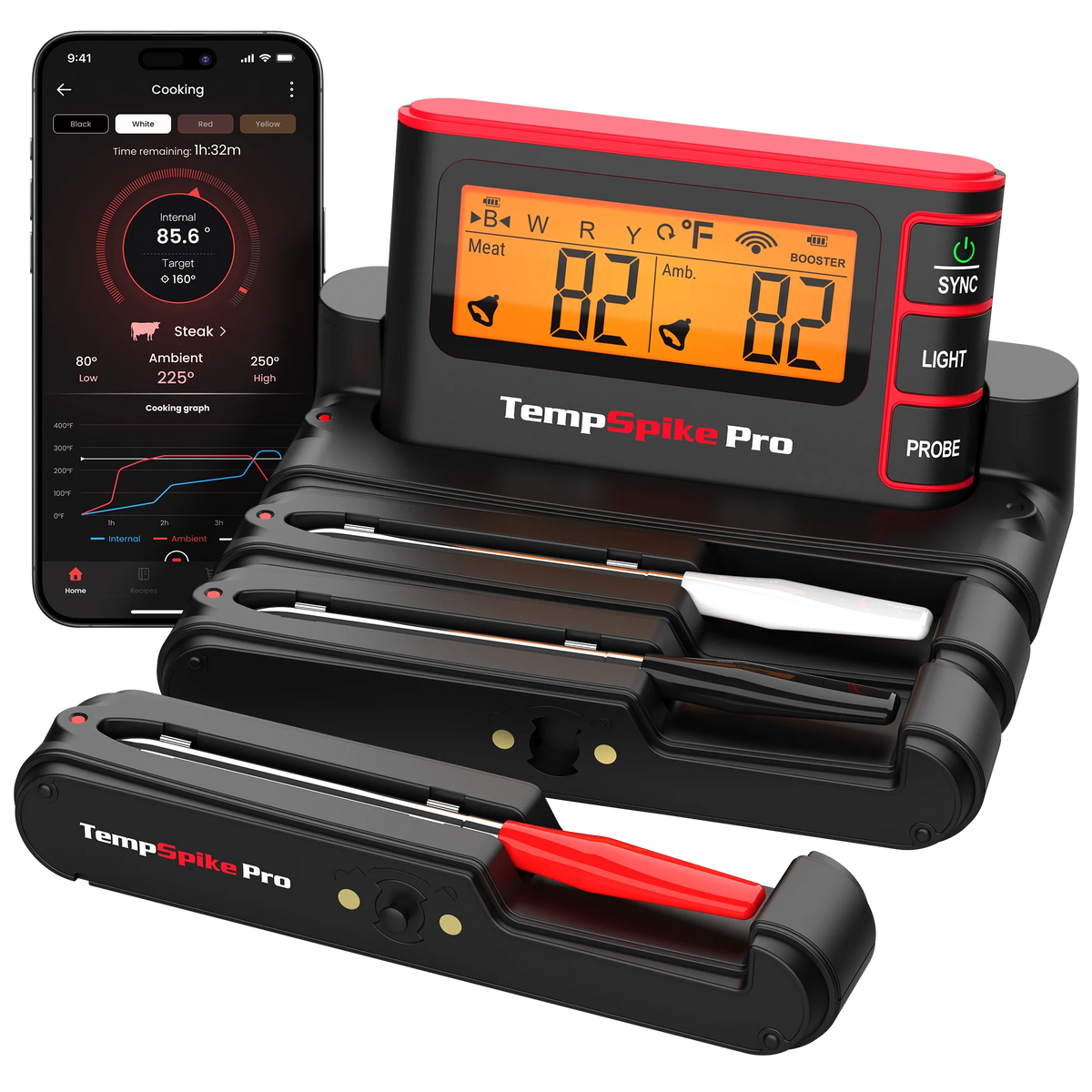 TempPro TempSpike Pro TP980 Smart Wireless Meat Thermometer — Up to 4 Probes, Wi-Fi, 1,060-ft Bluetooth