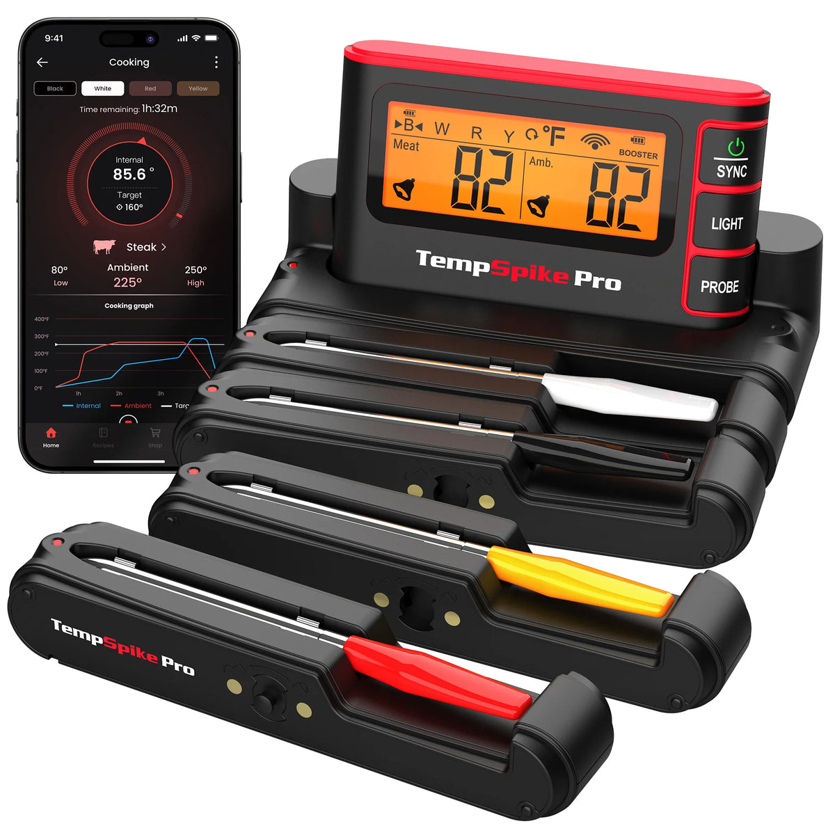 TempPro TempSpike Pro TP980 Smart Wireless Meat Thermometer — Up to 4 Probes, Wi-Fi, 1,060-ft Bluetooth