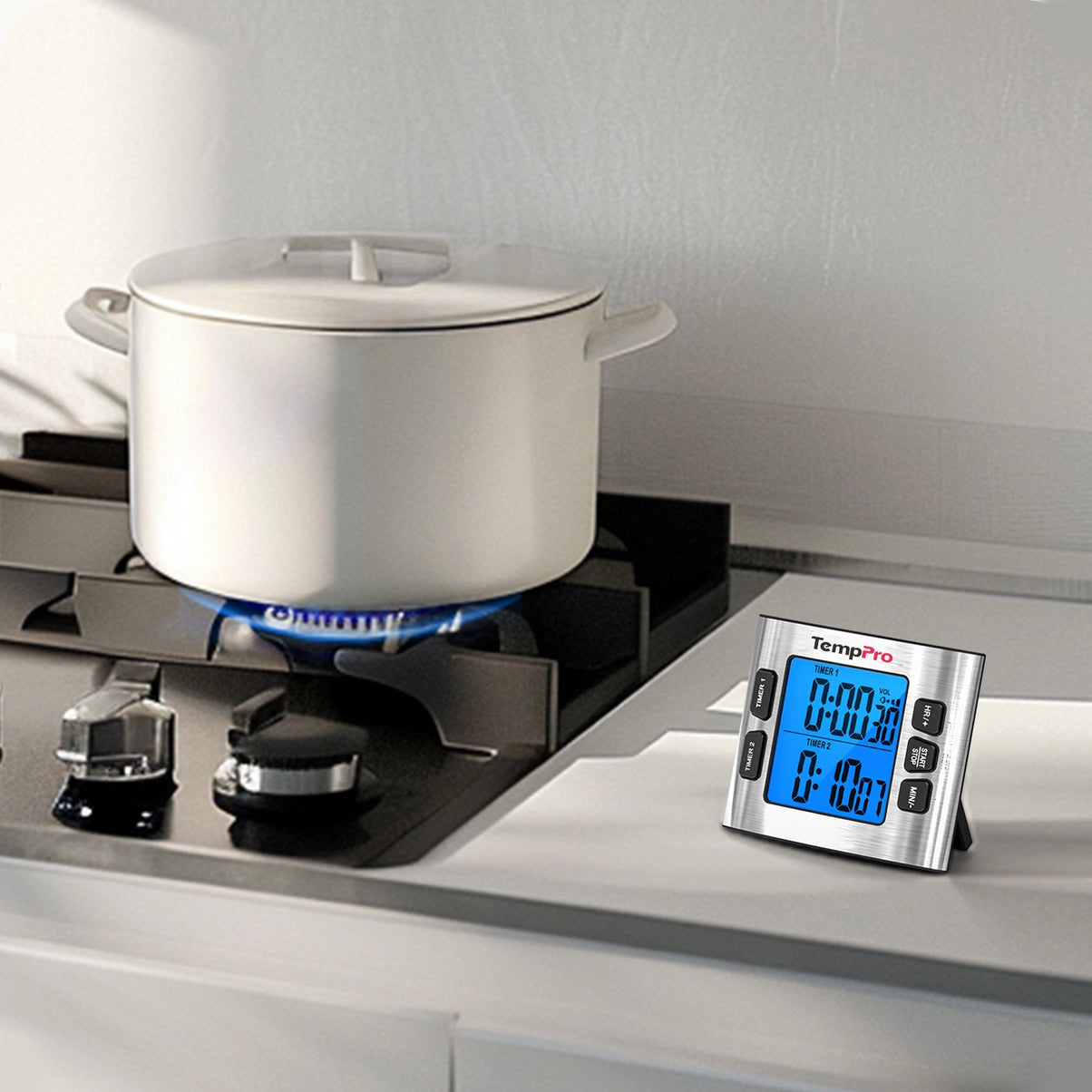 TempPro TM02 Digital Kitchen Timer — Dual Countdown, 2.6" LCD