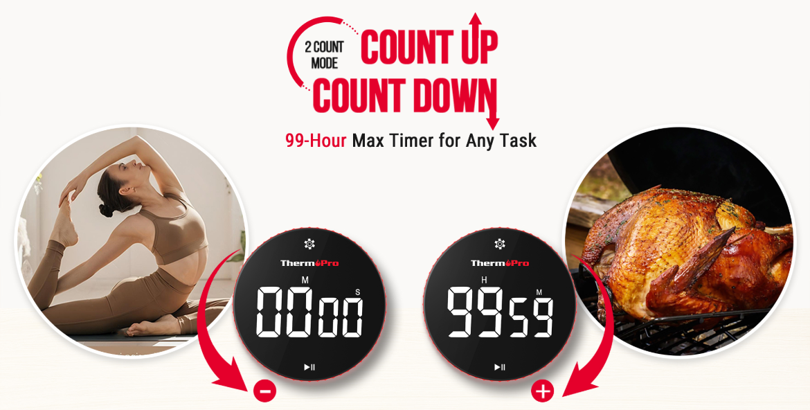 TempPro TM04 Digital Kitchen Timer — One-Touch Control, 3.1