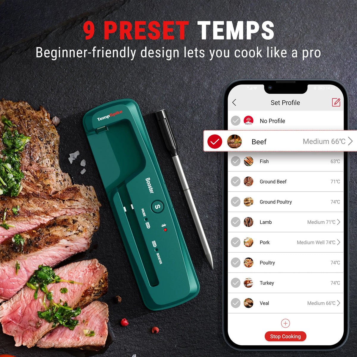 Termómetro de Carne Inalámbrico Inteligente TempPro TempSpike TP961 — Verdaderamente Inalámbrico, Bluetooth