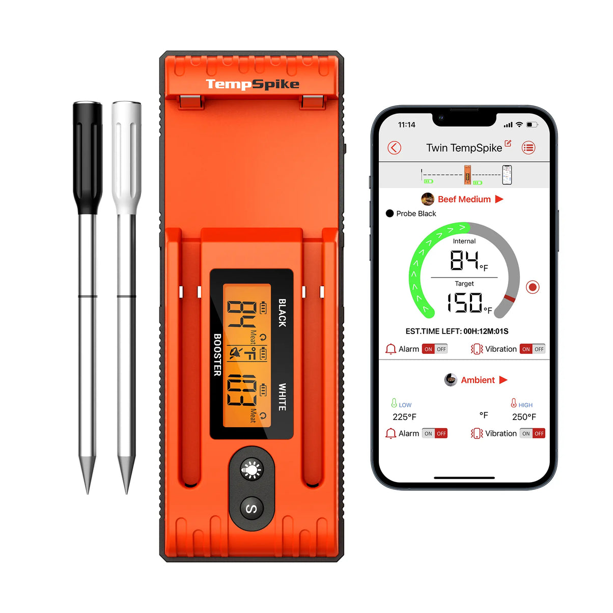 Thermomètre à viande intelligent sans fil TempPro Twin TempSpike TP962 — Double sonde, Bluetooth 150 m