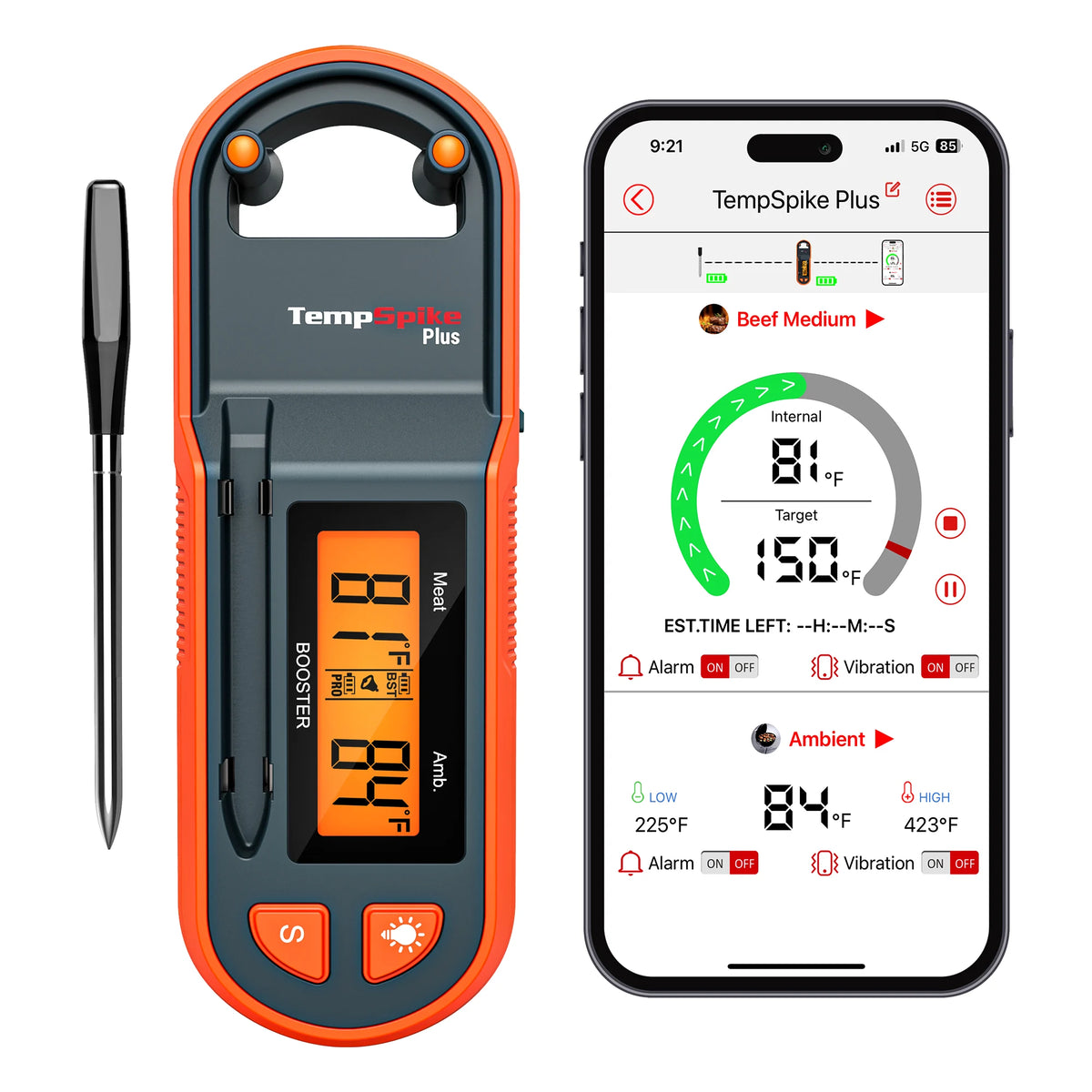 Thermomètre à viande intelligent sans fil TempPro TempSpike Plus TP971 — Véritablement sans fil, Bluetooth longue portée
