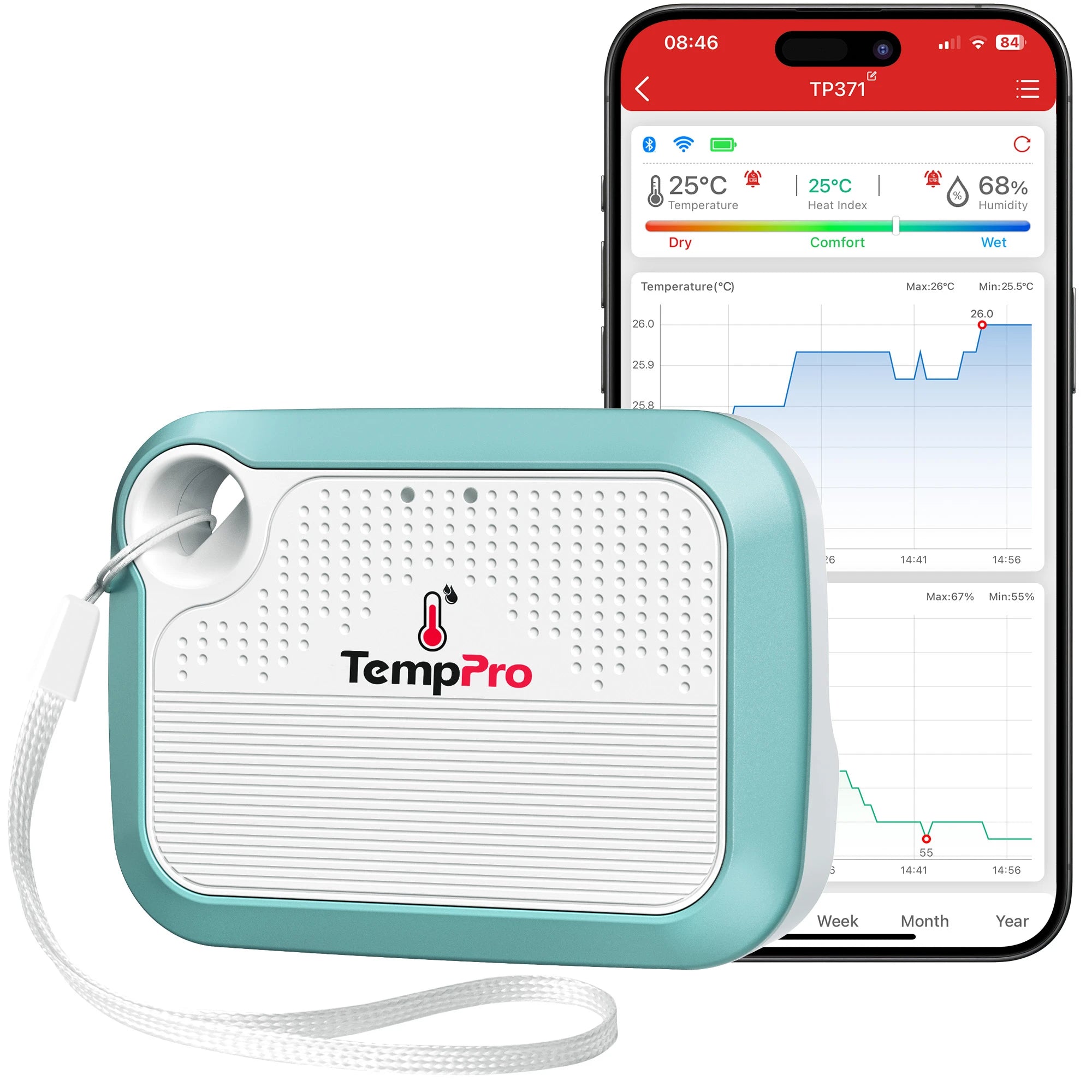 TempPro TP371 WiFi Hygrometer & Thermometer — Wi-Fi connection, Longer Battery