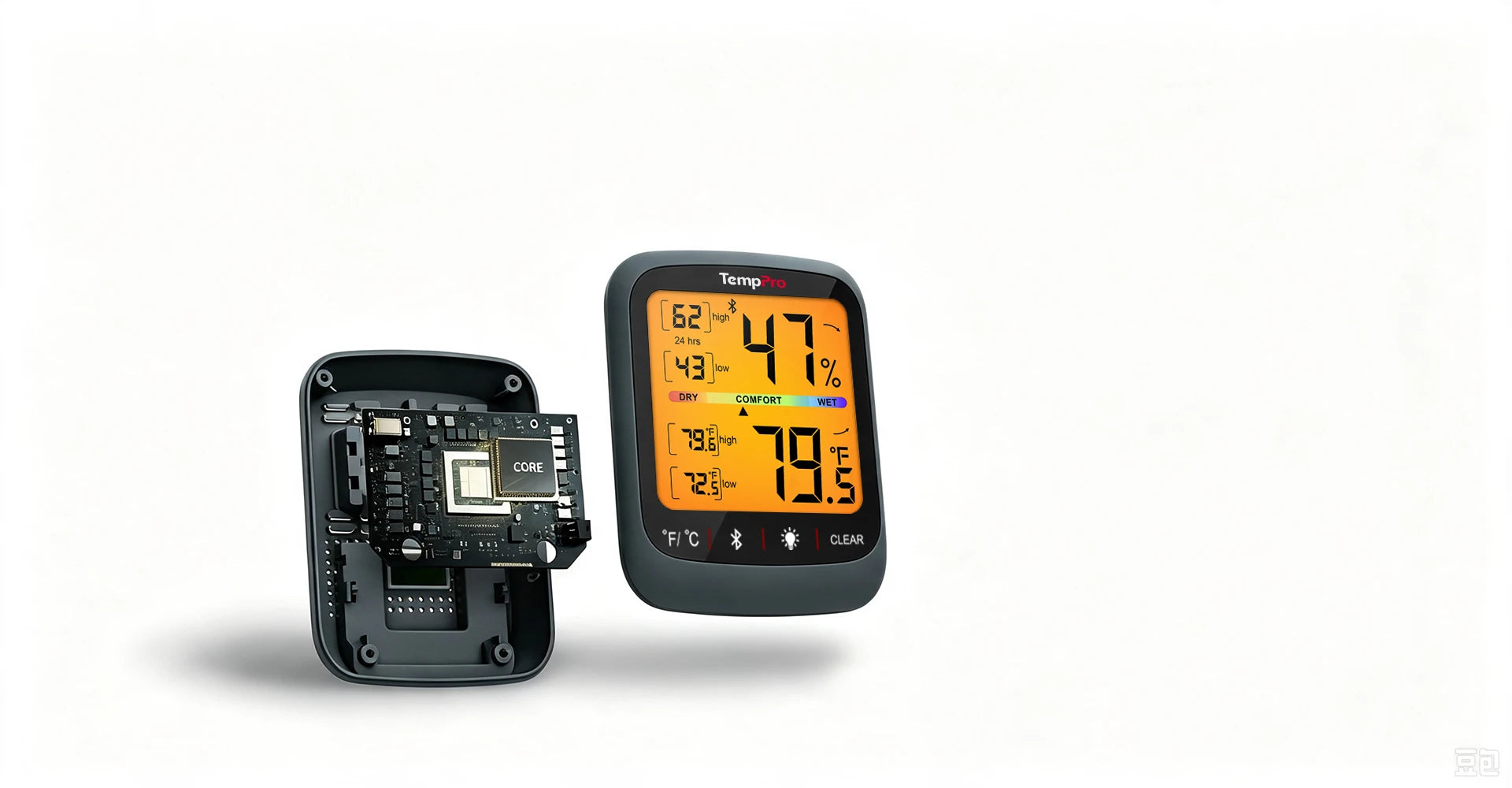 Thermomètre et hygromètre d'intérieur Bluetooth TempPro TP359W — 80m, capteur suisse, noir · Édition magasin