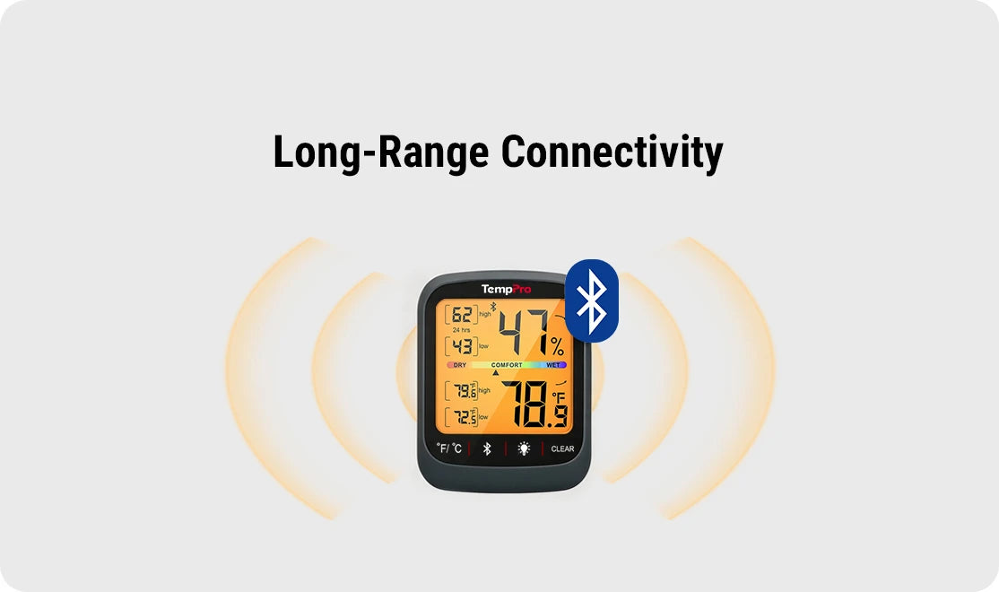Thermomètre et hygromètre d'intérieur Bluetooth TempPro TP359W — 80m, capteur suisse, noir · Édition magasin