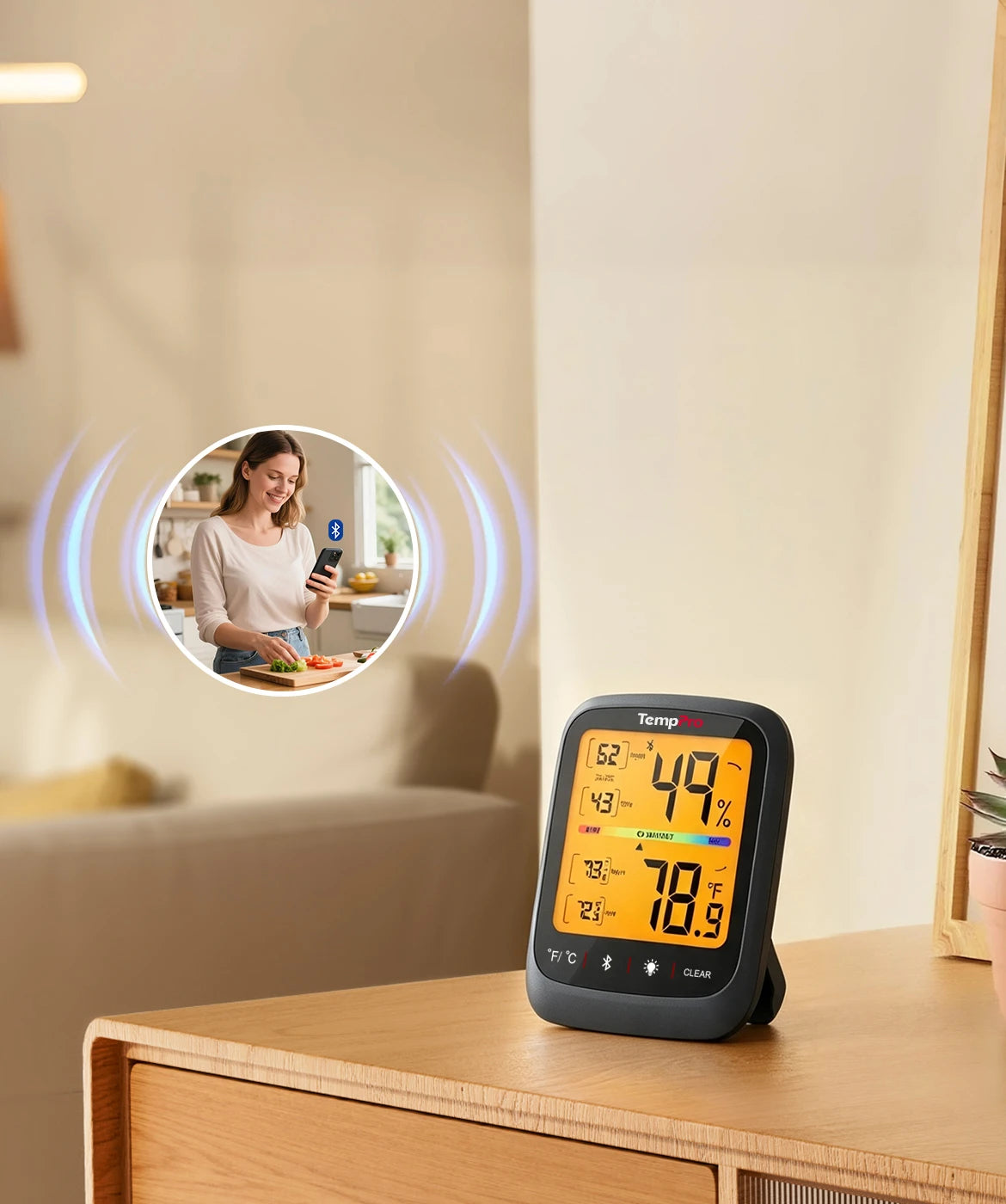 Thermomètre et hygromètre d'intérieur Bluetooth TempPro TP359W — 80m, capteur suisse, noir · Édition magasin