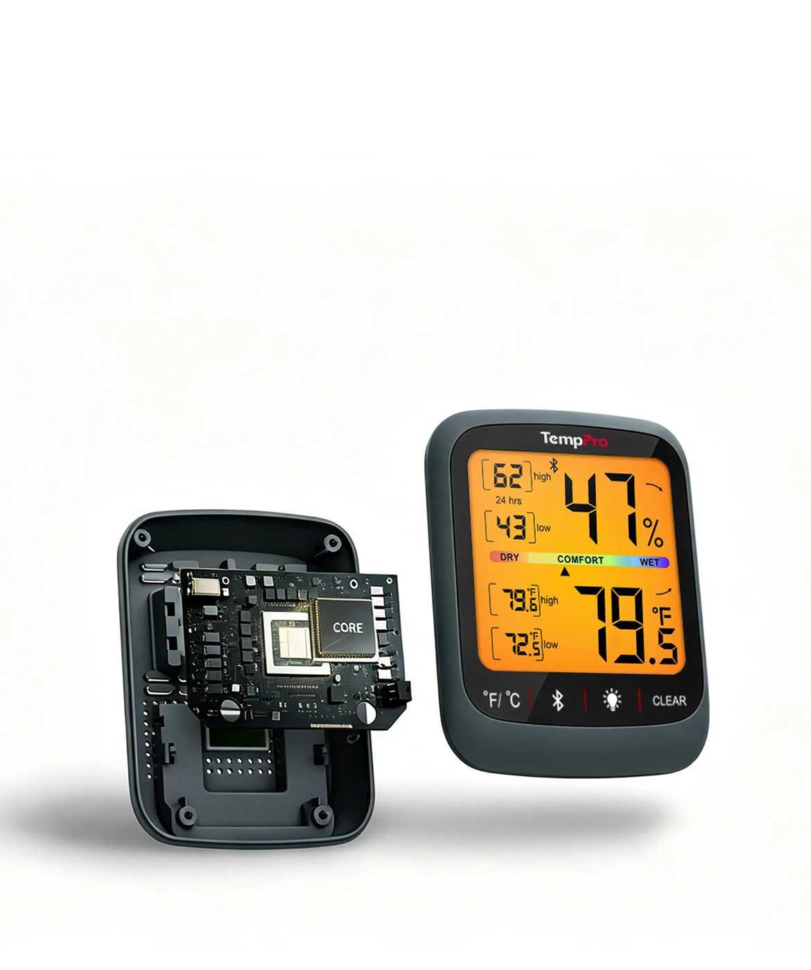 Thermomètre et hygromètre d'intérieur Bluetooth TempPro TP359W — 80m, capteur suisse, noir · Édition magasin