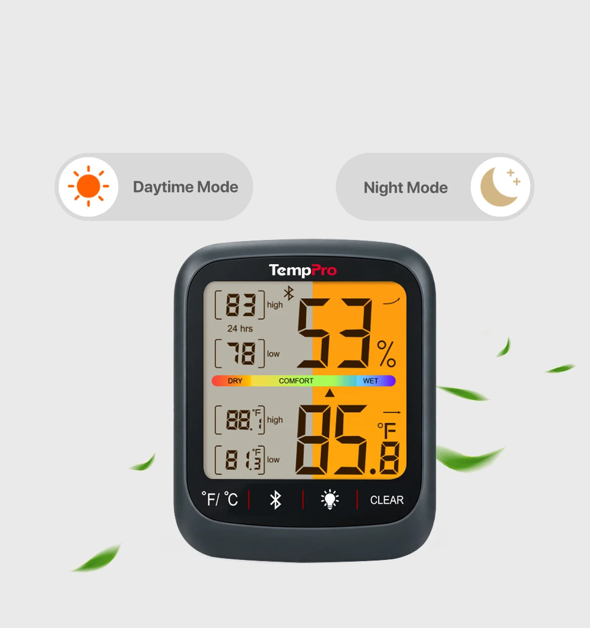 Thermomètre et hygromètre d'intérieur Bluetooth TempPro TP359W — 80m, capteur suisse, noir · Édition magasin