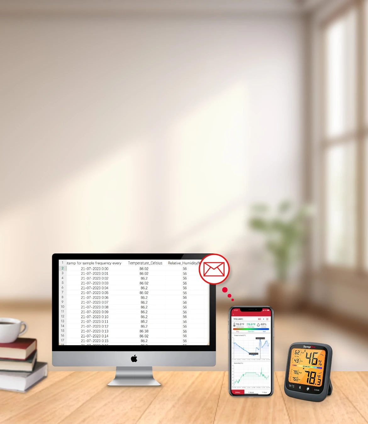 Thermomètre et hygromètre d'intérieur Bluetooth TempPro TP359W — 80m, capteur suisse, noir · Édition magasin