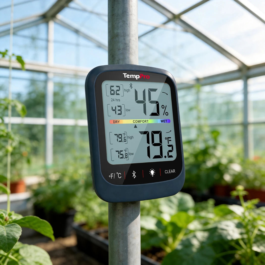 Thermomètre et hygromètre d'intérieur Bluetooth TempPro TP359W — 80m, capteur suisse, noir · Édition magasin