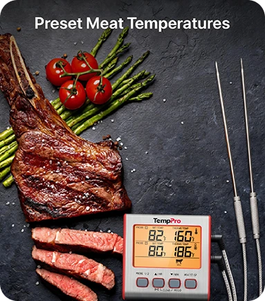 Thermomètre à viande numérique TP17W avec deux sondes et mode minuterie Thermomètre pour fumoir et gril avec grand écran LCD