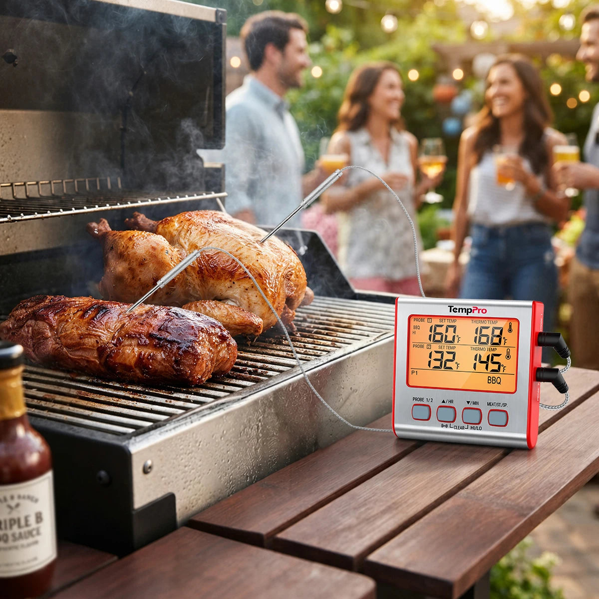 Thermomètre à viande numérique TP17W avec deux sondes et mode minuterie Thermomètre pour fumoir et gril avec grand écran LCD