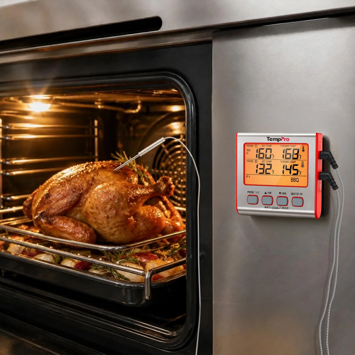 Thermomètre à viande numérique TP17W avec deux sondes et mode minuterie Thermomètre pour fumoir et gril avec grand écran LCD