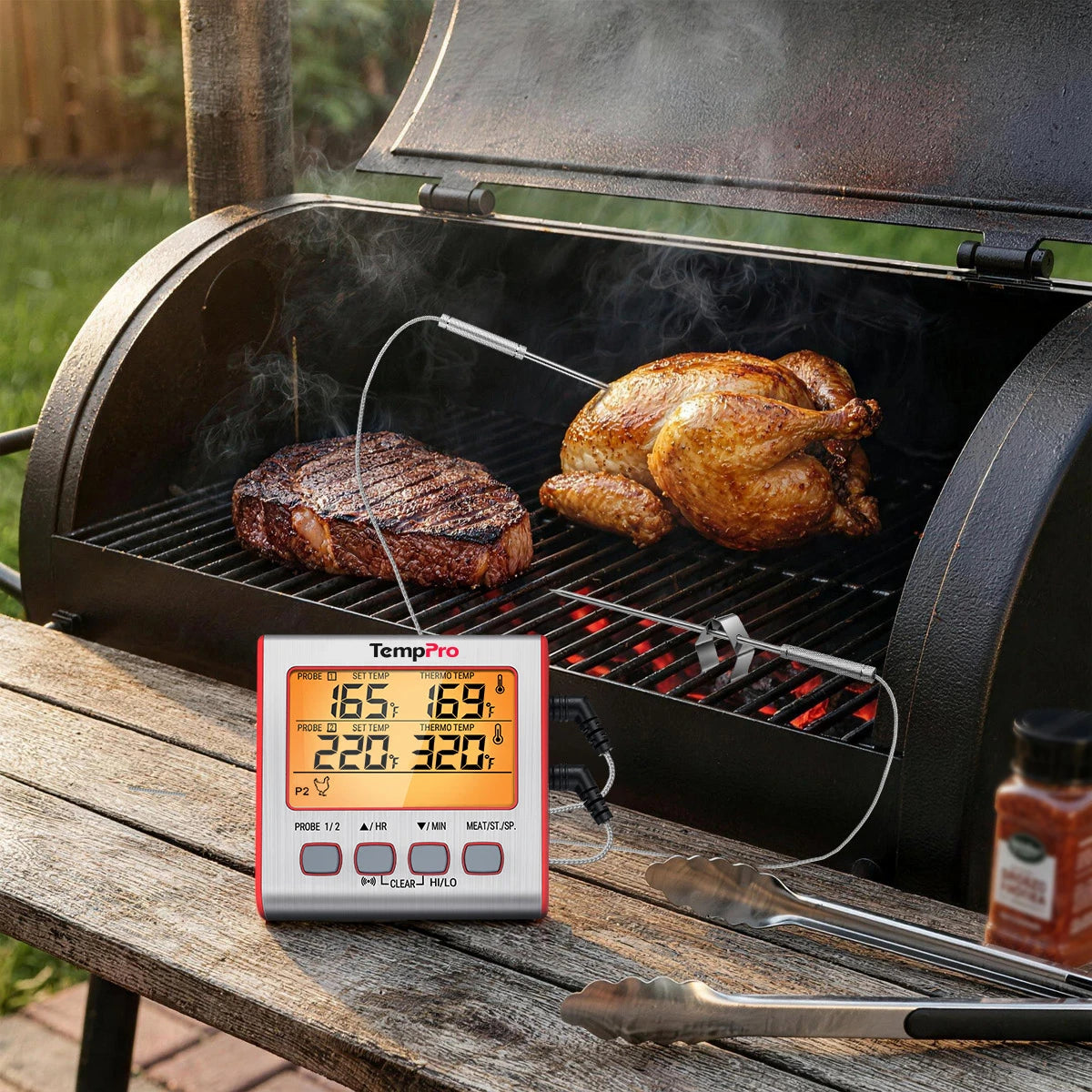 Thermomètre à viande numérique TP17W avec deux sondes et mode minuterie Thermomètre pour fumoir et gril avec grand écran LCD
