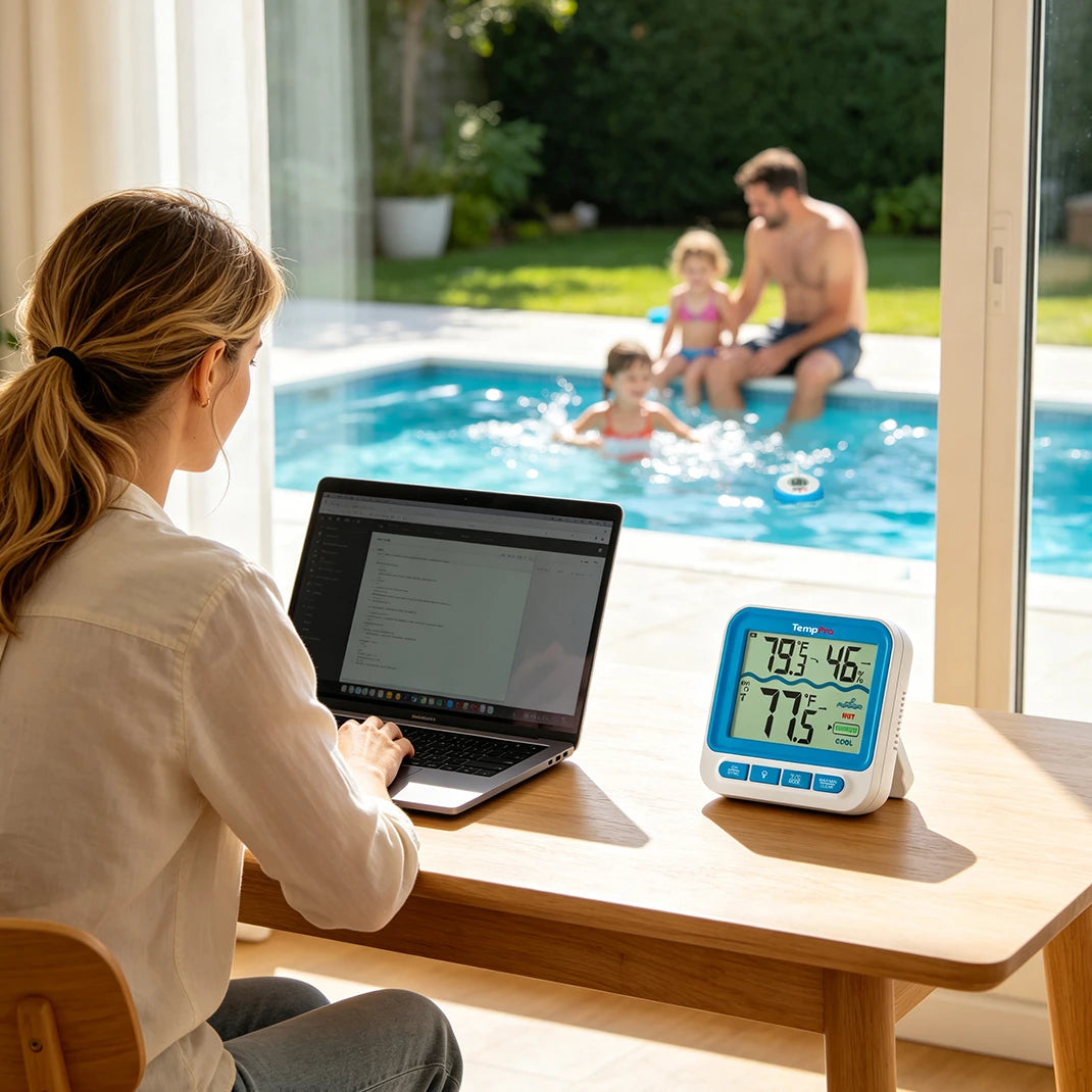 Termómetro de piscina inalámbrico TempPro TP211B — Alcance de 150 m, resistente al agua IPX8