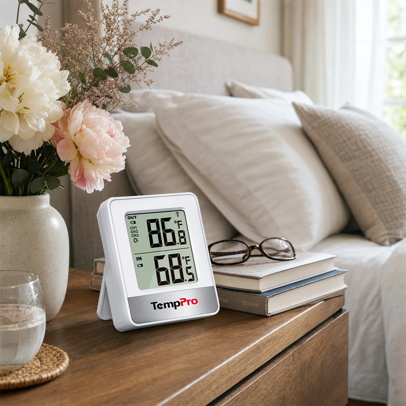 TempPro TP200B Wireless Indoor Outdoor Thermometer - Up to 4 Locations, 500ft